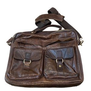 Vintage High End Brown Soft Leather Aged Messa Crossbody Messenger Bag